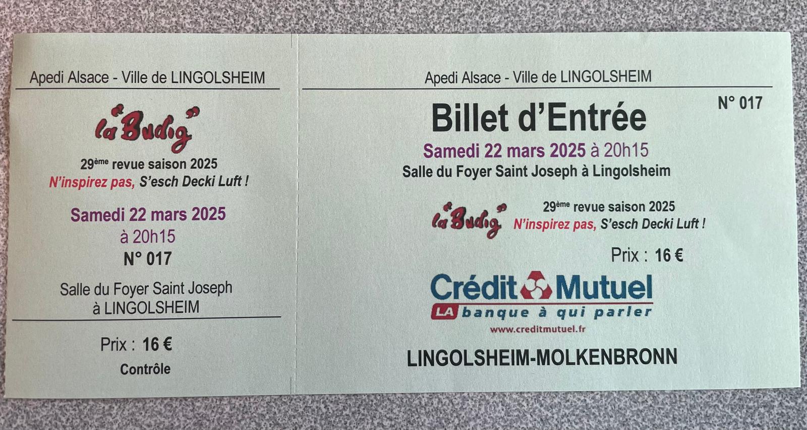 Ticket de la pièce de théâtre
